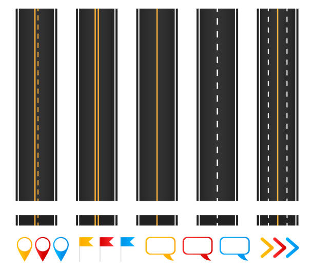 Roads. Set of seamless highways, brush templates and marking design elements. Roads. Set of seamless highways, brush templates and marking design elements. road clipart stock illustrations