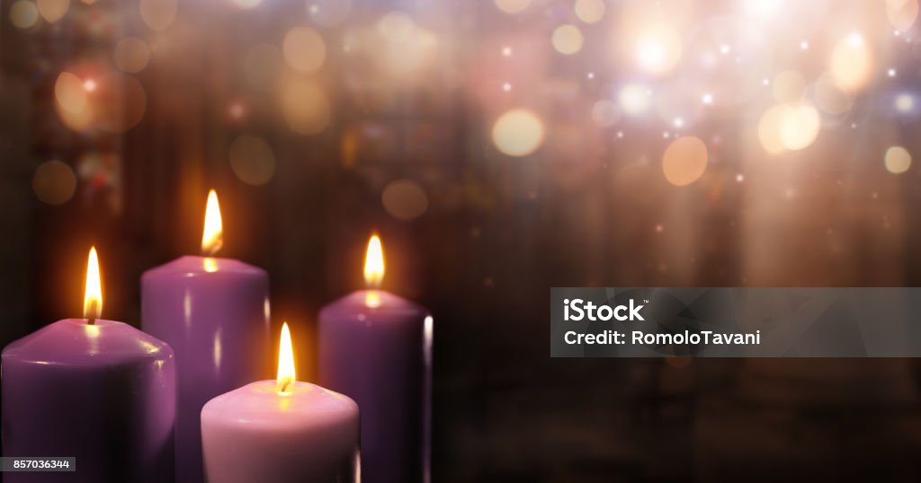 Advent Candles In Church Three Purple And One Pink As A Catholic Symbol Advent Stock Photo