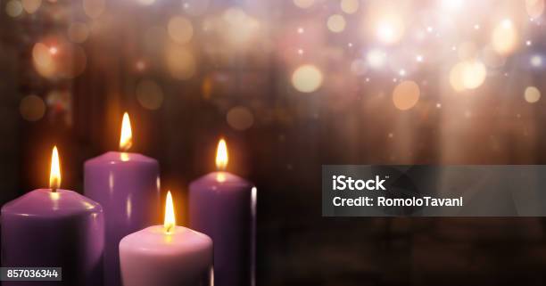 Advent Candles In Church Stock Photo - Download Image Now - Advent, Candle, Christmas
