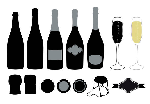 ilustrações de stock, clip art, desenhos animados e ícones de graphic resource set for sparkling wine designs - garrafa vinho