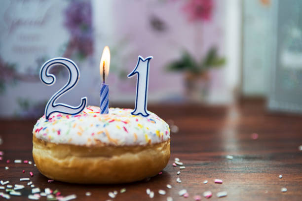 Delicious iced donuts for birthday celebration 21st birthday stock pictures, royalty-free photos & images