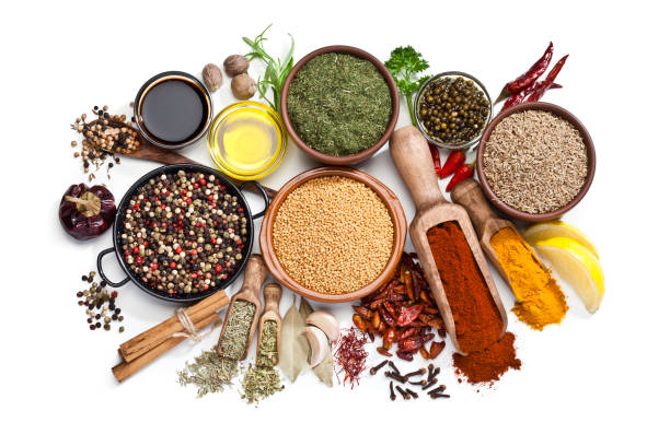 Spices and herbs isolated on white background