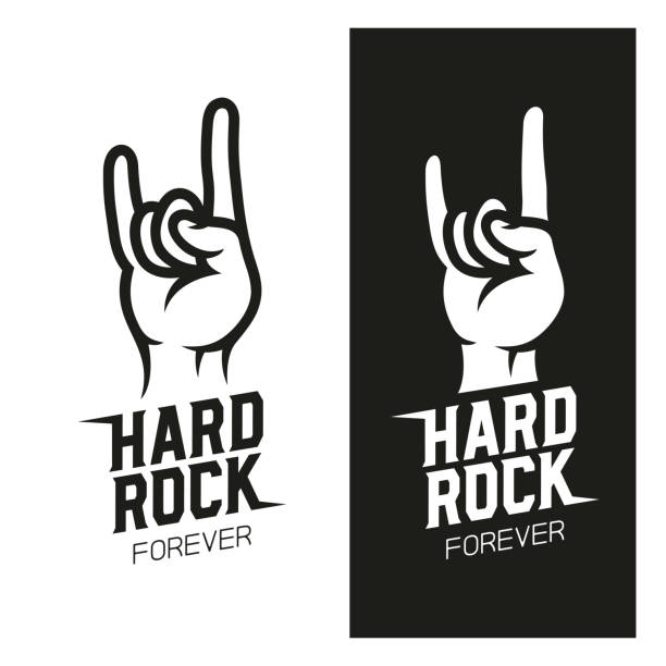 Hard rock music related t-shirt design. Vector vintage illustration. Hard rock music related t-shirt design. Heavy metal human hand gesture. Minimalist design element for prints posters advertising. Vector vintage illustration. white t shirt silhouette stock illustrations