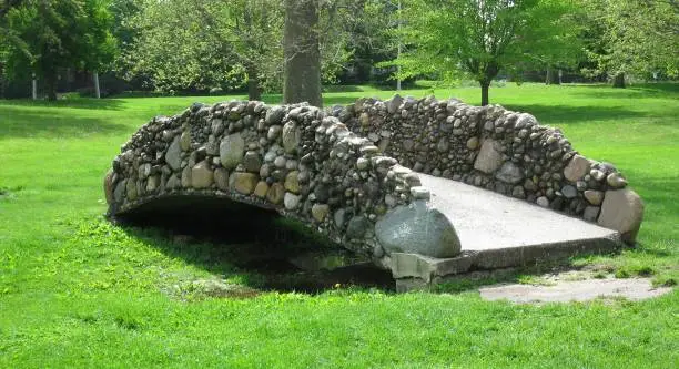 Stone bridge in the lawn of Vander Veer Park in Davenport, Iowa