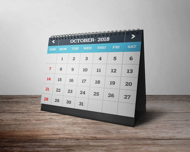 Table calendar month of october -2018 Table calendar month of october -2018 with mockup 2018 calendar stock pictures, royalty-free photos & images