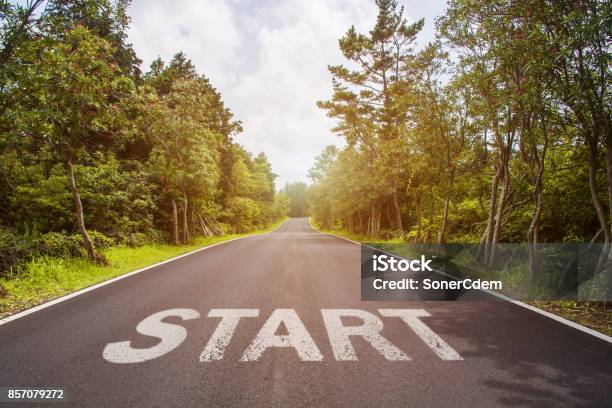 Start Line On The Highway Concept For Business Planning Strategy And Challenge Or Career Path Opportunity And Change Stock Photo - Download Image Now