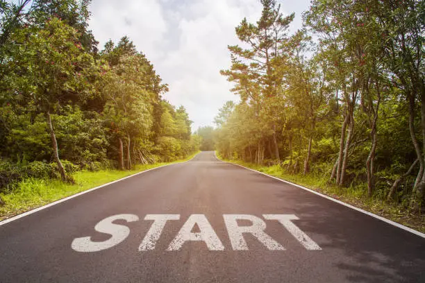 Photo of Start line on the highway concept for business planning, strategy and challenge or career path, opportunity and change