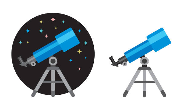 ilustraciones, imágenes clip art, dibujos animados e iconos de stock de telescopio icono plana - telescopio