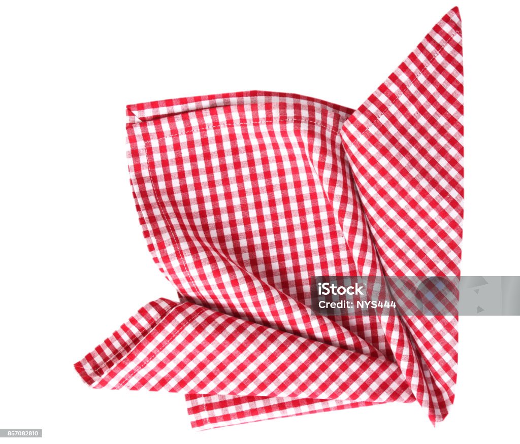 Picnic cloth folded desoration isolated. Gingham picnic cloth decoration cloth isolated. Plaid Stock Photo