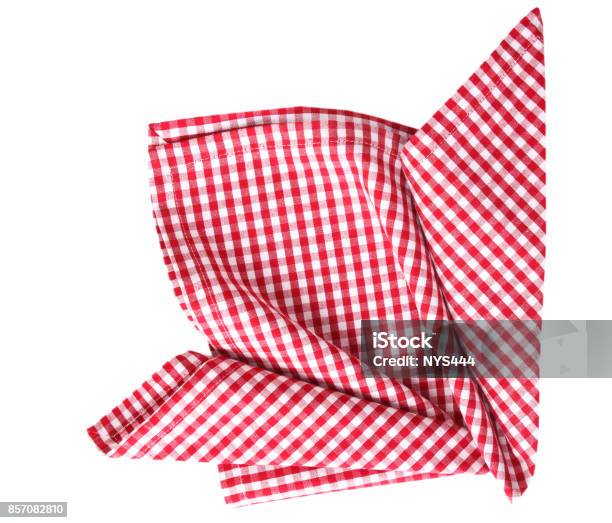 Picnic Cloth Folded Desoration Isolated Stock Photo - Download Image Now - Plaid, Towel, Tablecloth