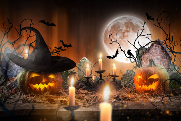 istock Halloween pumpkins on wooden planks 857089874