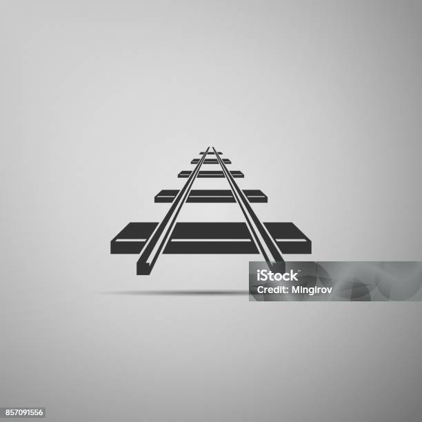 Railroad Icon Isolated On Grey Background Flat Design Vector Illustration Stock Illustration - Download Image Now
