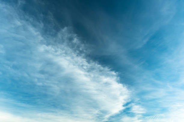 Cirrostratus cloudscape or Fluffy cirrus clouds on blue blue sky, Beautiful cirrocumulus on the high altitude layer