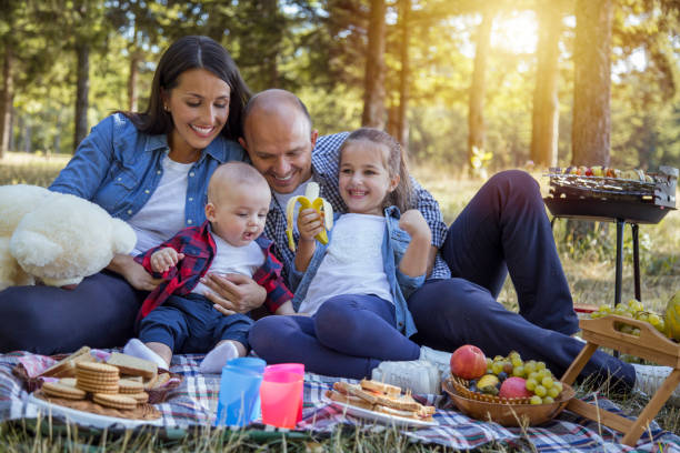 istock Cheerful happy family picnicking 857100420