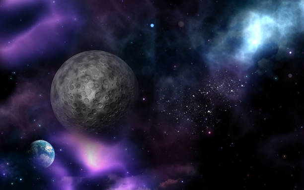 istock 3D space background with fictional moon and planet 857100658