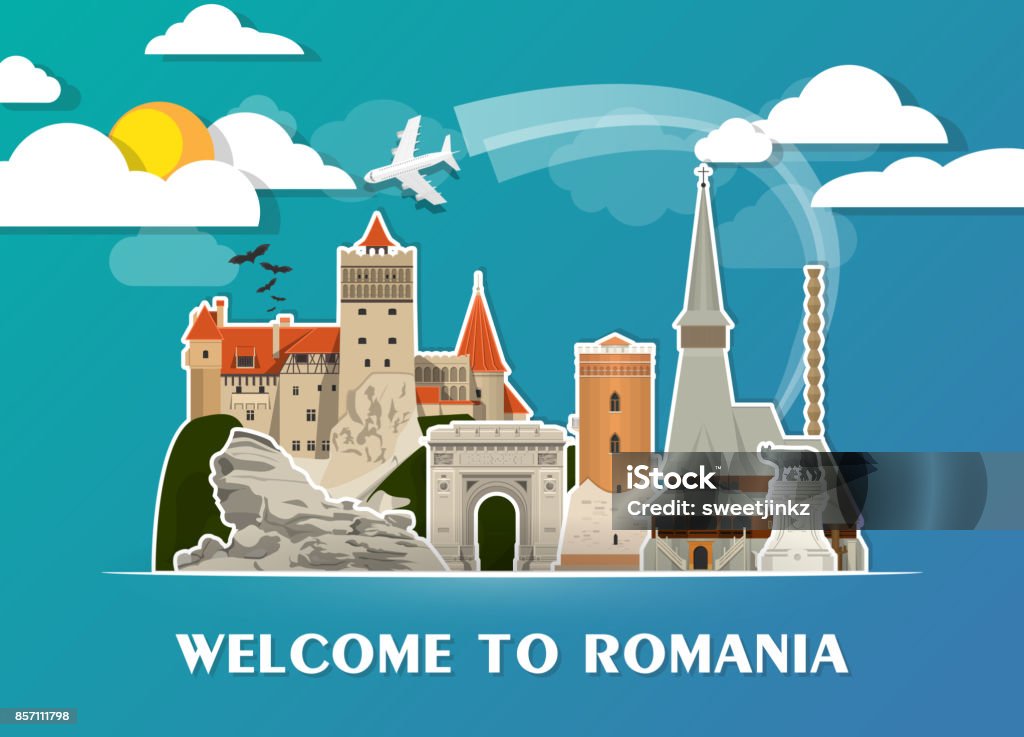 Romania Landmark Global Travel And Journey paper background. Vector Design Template.used for your advertisement, book, banner, template, travel business or presentation Romania stock vector
