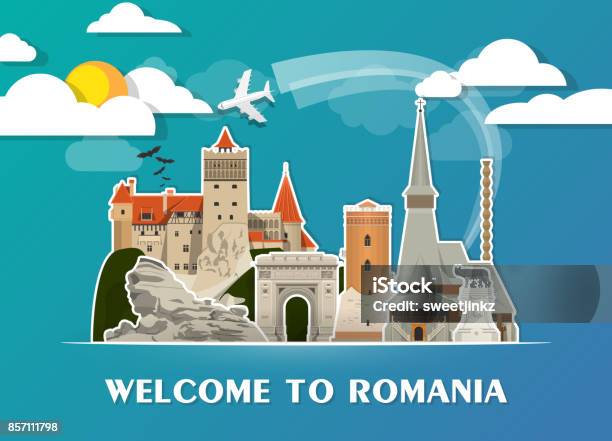 Romania Landmark Global Travel And Journey Paper Background Vector Design Templateused For Your Advertisement Book Banner Template Travel Business Or Presentation Stock Illustration - Download Image Now
