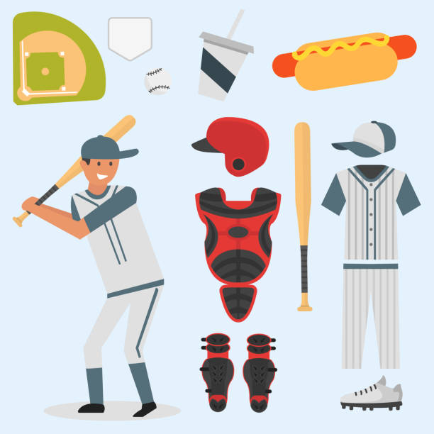 istock Cartoon baseball player icons batting vector design american game athlete sport league equipment 857118196