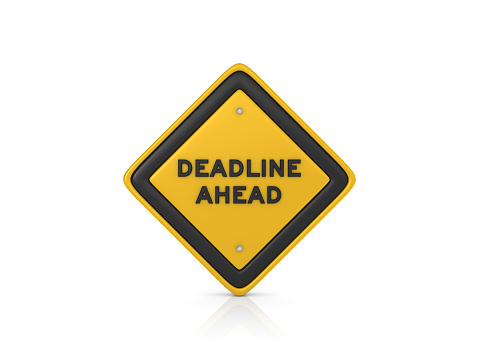 Deadline Ahead Concept Road Sign - White Background - 3D Rendering