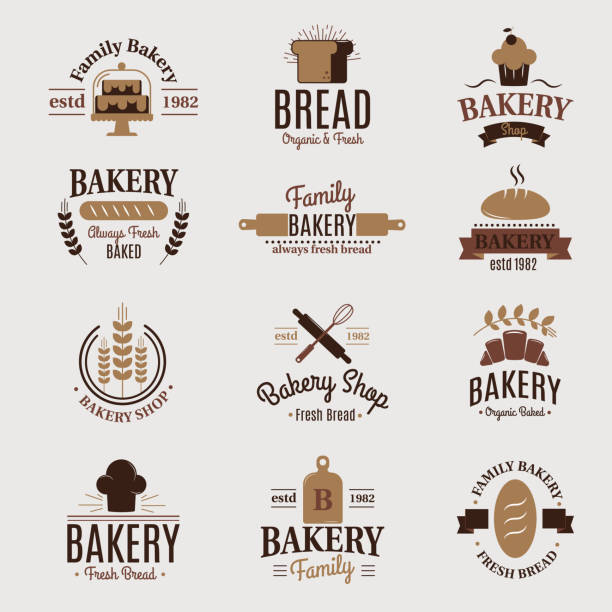 illustrazioni stock, clip art, cartoni animati e icone di tendenza di icona del badge da forno moda stile moderno grano vettore etichetta design elemento dolciario pane e logo pane - baking baker bakery bread