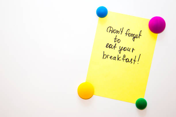 istock Fridge note with the text about wellness: Don't forget to eat your breakfast! 857126536