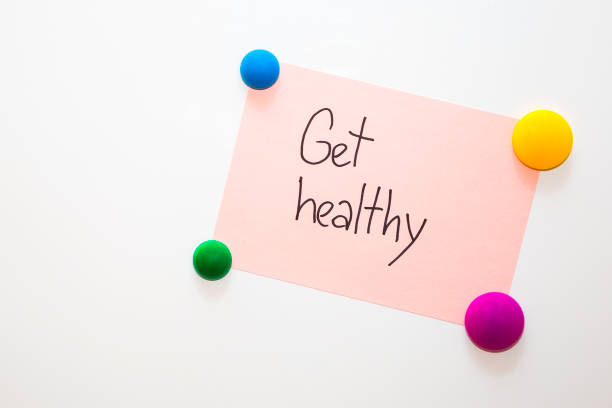 istock Fridge note with the motivation text about wellness: Get healthy! 857126552