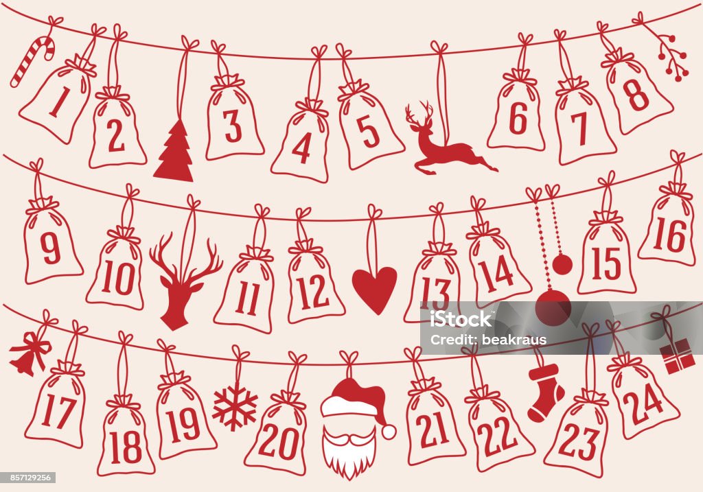 クリスマス バッグ、ベクトルのセットとアドベント カレンダー - アドベントカレンダーのロイヤリティフリーベクトルアート