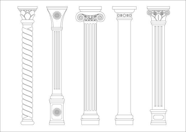 Contouring coloring of classical columns Contour coloring of classical columns. Set of patterns in vector graphics doric stock illustrations