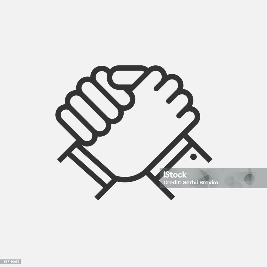 Handshake of business partners. Human greeting. Arm wrestling symbol. Vector illustration. Handshake of business partners. Human greeting. Arm wrestling symbol. Vector illustration. Eps 10. Icon Symbol stock vector