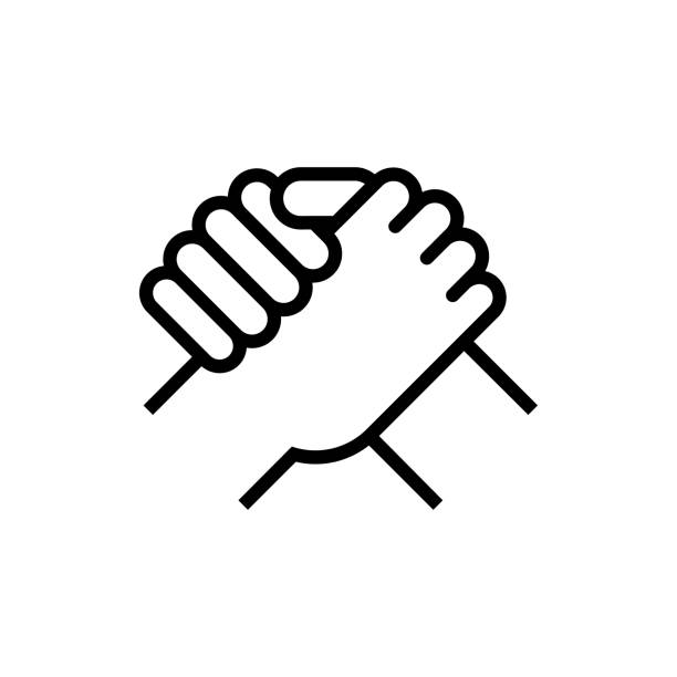 handschlag von geschäftspartnern. menschlichen gruß. armdrücken-symbol. vektor-illustration. - einheitlichkeit stock-grafiken, -clipart, -cartoons und -symbole
