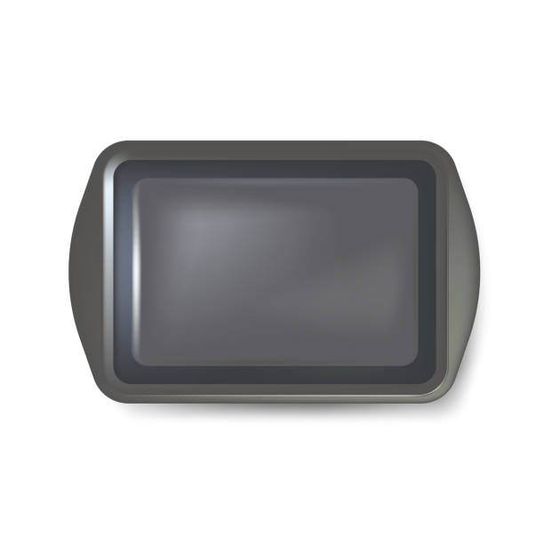 istock Top view of square black plate. Empty plastic tray. Metal tray salver with Handles. isolated on white background. Vector illustration. 857130828
