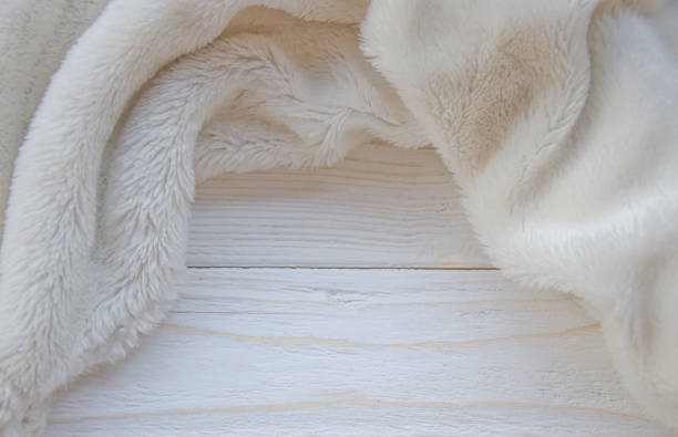 istock White fur on a worn white wooden background 857133806