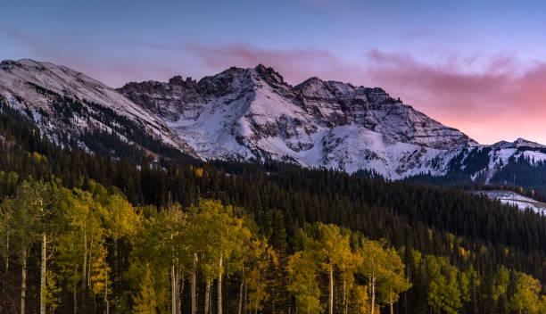 istock Sunset over Autumn forest with mountain background in Telluride 857137248