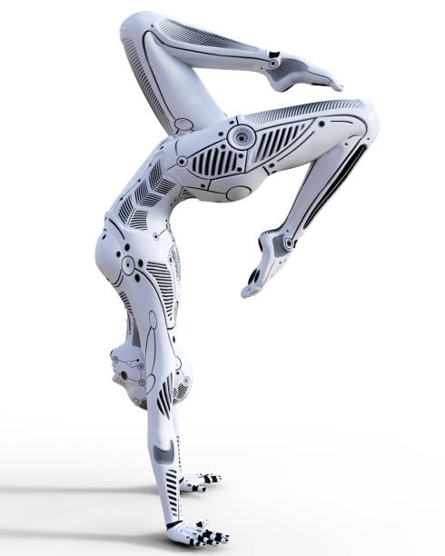 istock Dancing robot woman. White metal droid. Artificial Intelligence. 857137558