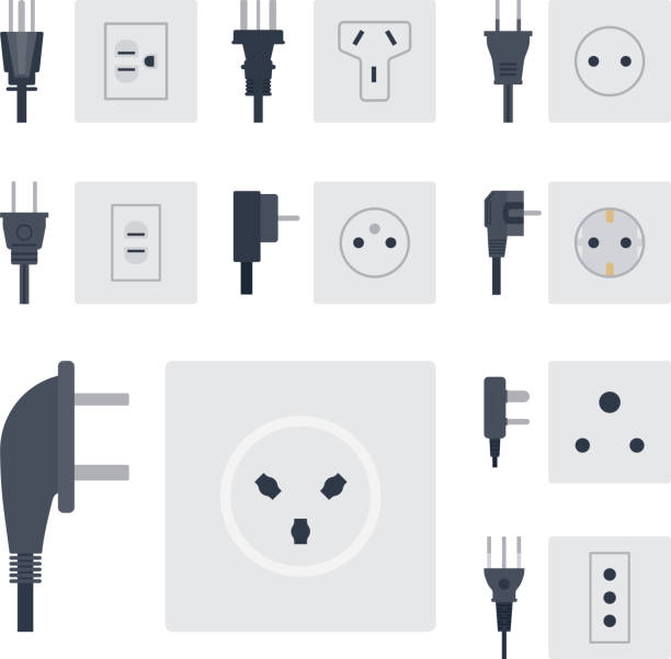 ilustrações, clipart, desenhos animados e ícones de tomada elétrica vector ilustração energia elétrica tomadas plugs ícone interior aparelho europeu - electric plug outlet electricity power line