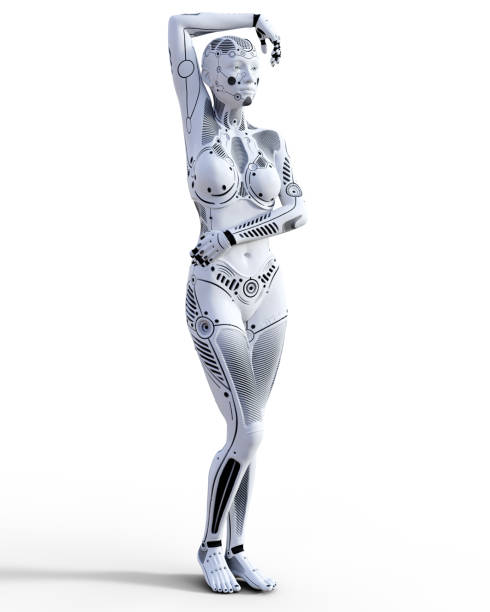 istock Dancing robot woman. White metal droid. Artificial Intelligence. 857137882