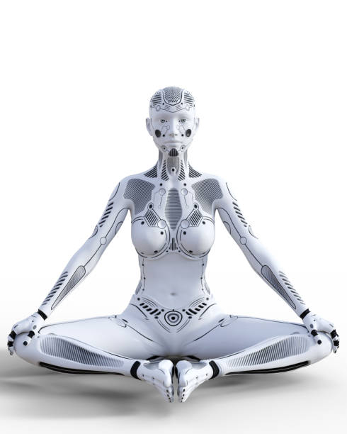 istock Dancing robot woman. White metal droid. Artificial Intelligence. 857137960