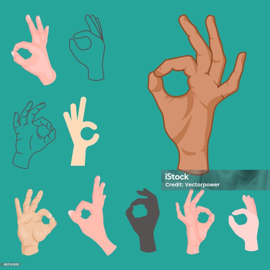 Ok hands success gesture okey yes agreement signal business human agree best approval vector Ok hands success gesture and okey yes agreement signal business human agree best approval accept. Silhouette of human body part showing symbol of all ok vector character. Agreement stock vector