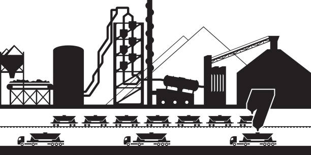 illustrations, cliparts, dessins animés et icônes de ciment usine de production - warehouse industry conveyor belt installing