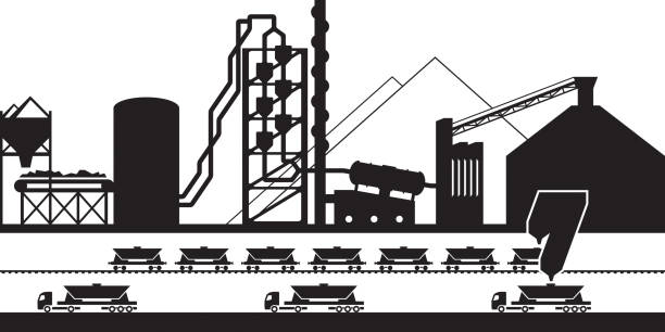 Cement production plant Cement production plant - vector illustration cement factory stock illustrations