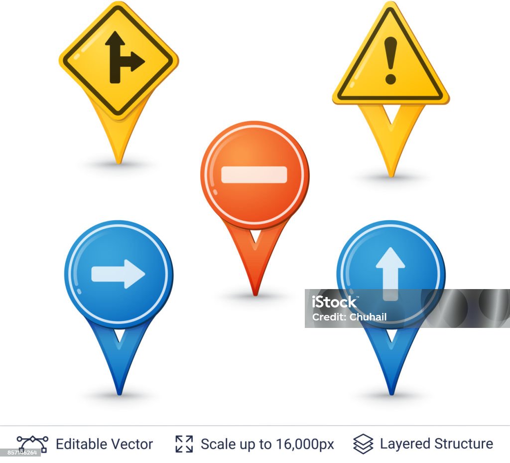Pin Set Sign Road Sign Pins Set Stock Illustration - Download Image Now - Bright ...