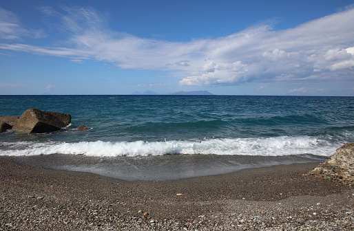 Beach with view to Aeolian Islands. Sicily. Italy