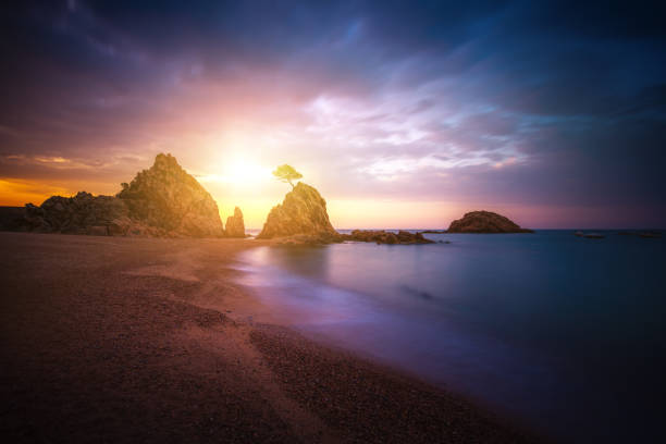 Sunset over beautiful landscape at Tossa de Mar, Spain