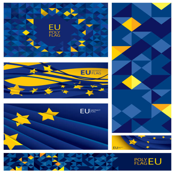 추상 유럽 깃발, eu 폴 리 아트, 유럽 색상 (벡터 아트) - europe european community star shape backgrounds stock illustrations