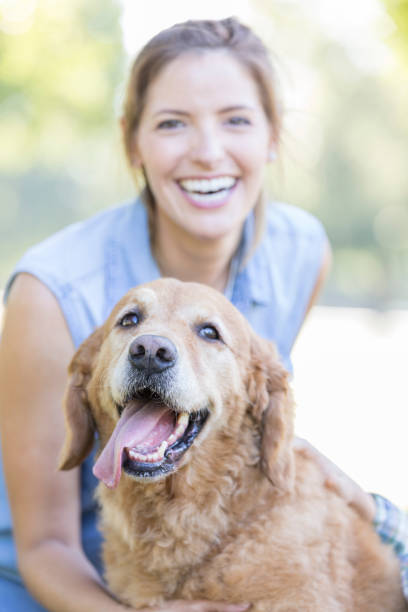 istock Happy dog with his beautiful owner 857187356