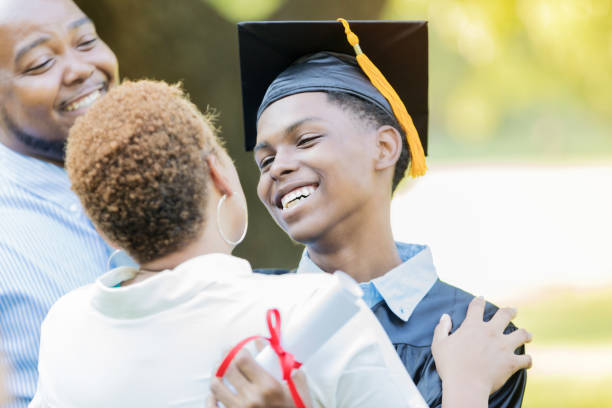 istock Loving son thanks his mom after his graduation 857187748