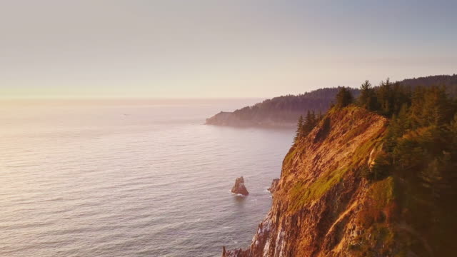 4K Aerial Shot of Spectacular Cliffs on Northern Oregon Coast