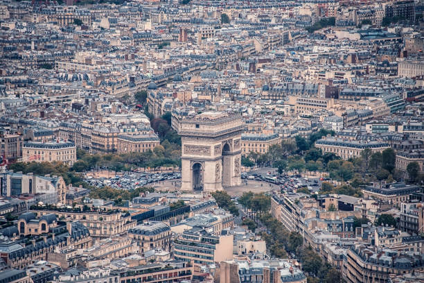 istock Aerial view of the Arc De Triomphe in Paris 857206202