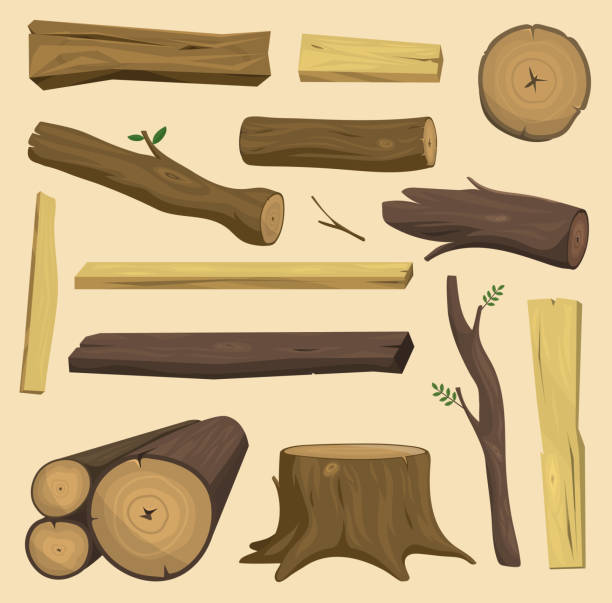 materiały drewniane drzewo domek izolowane wektor izolowane - lumber industry timber wood plank stock illustrations