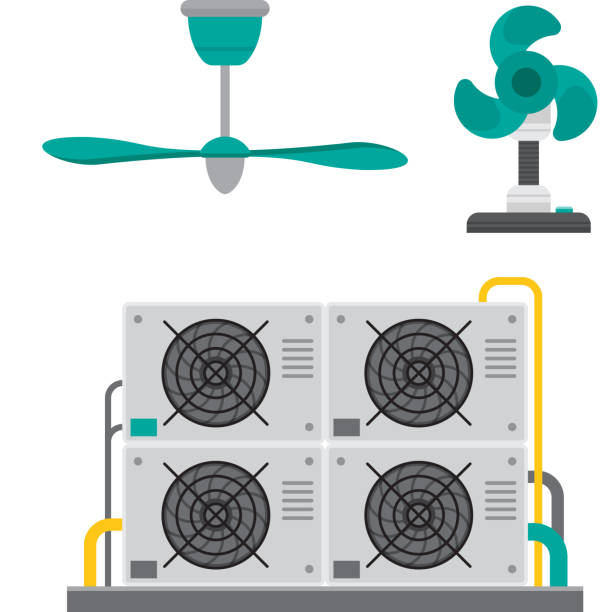 illustrazioni stock, clip art, cartoni animati e icone di tendenza di condizionatore d'aria sistemi di camera d'aria apparecchiature condizionamento clima tecnologia ventola temperatura fredda illustrazione vettoriale - air air conditioner electric fan condition